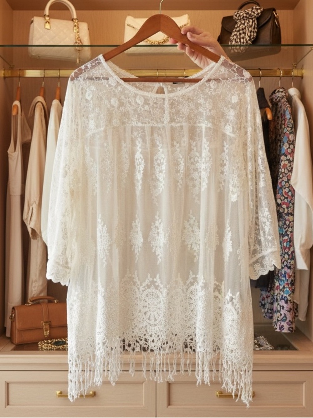 Delicate White Lace Fringe Women's Blouse